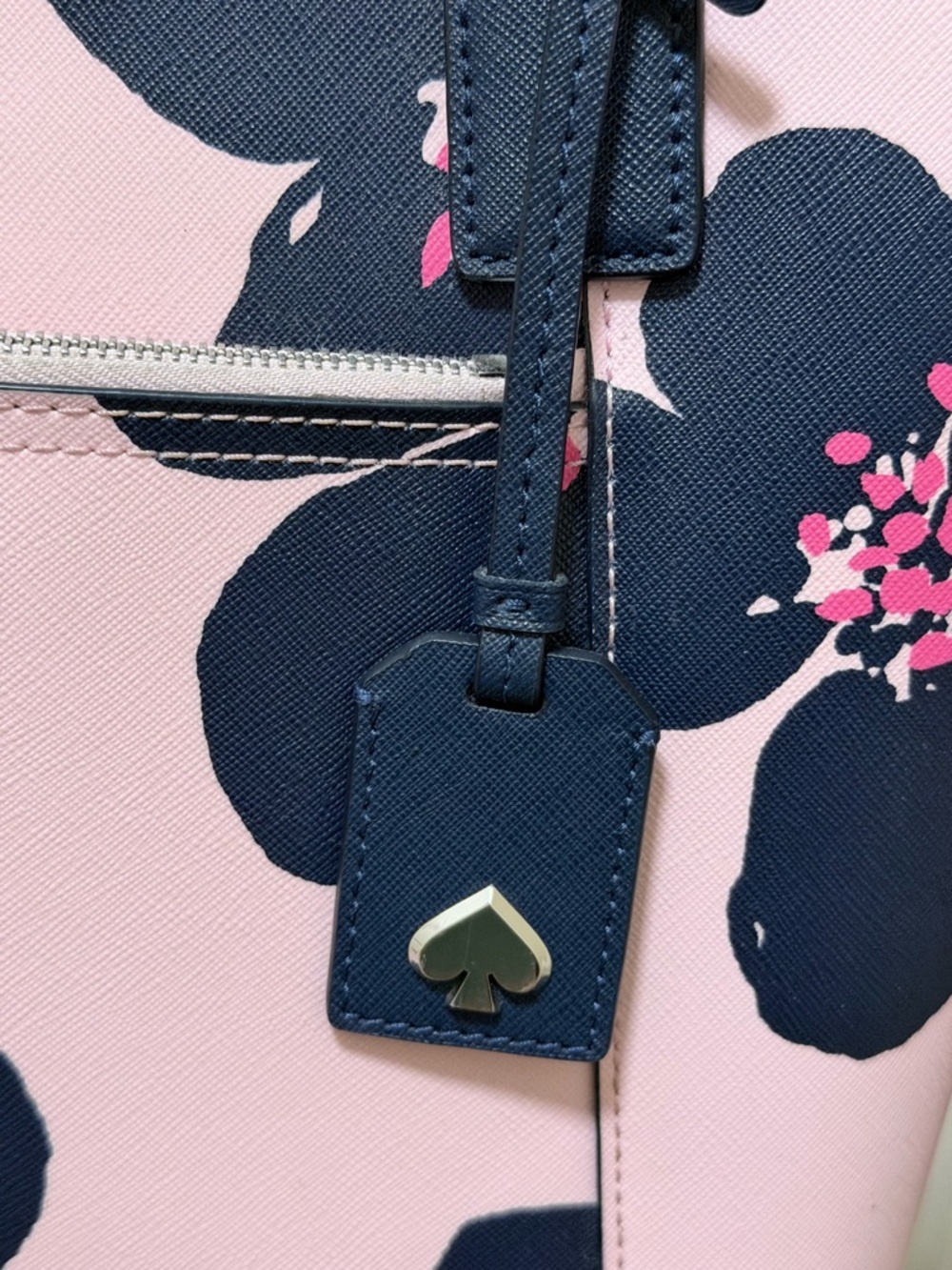 kate spade Pink Floral Tote with Navy Handles - Picture 4 of 10